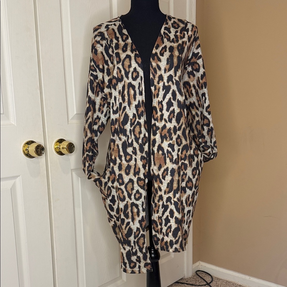 Leopard Print Open Front Cardigan